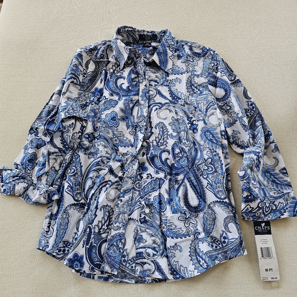 Chaps Blue and White Paisley Button Down Shirt